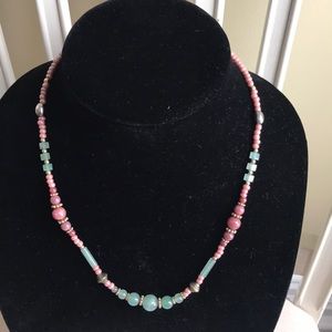 Artisan crafted Green and Pink Beaded Necklace.